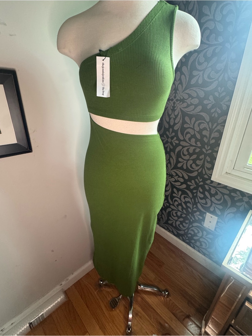 Amazon The Drop Asymmetric One-Shoulder Olive Green Midi  Dress